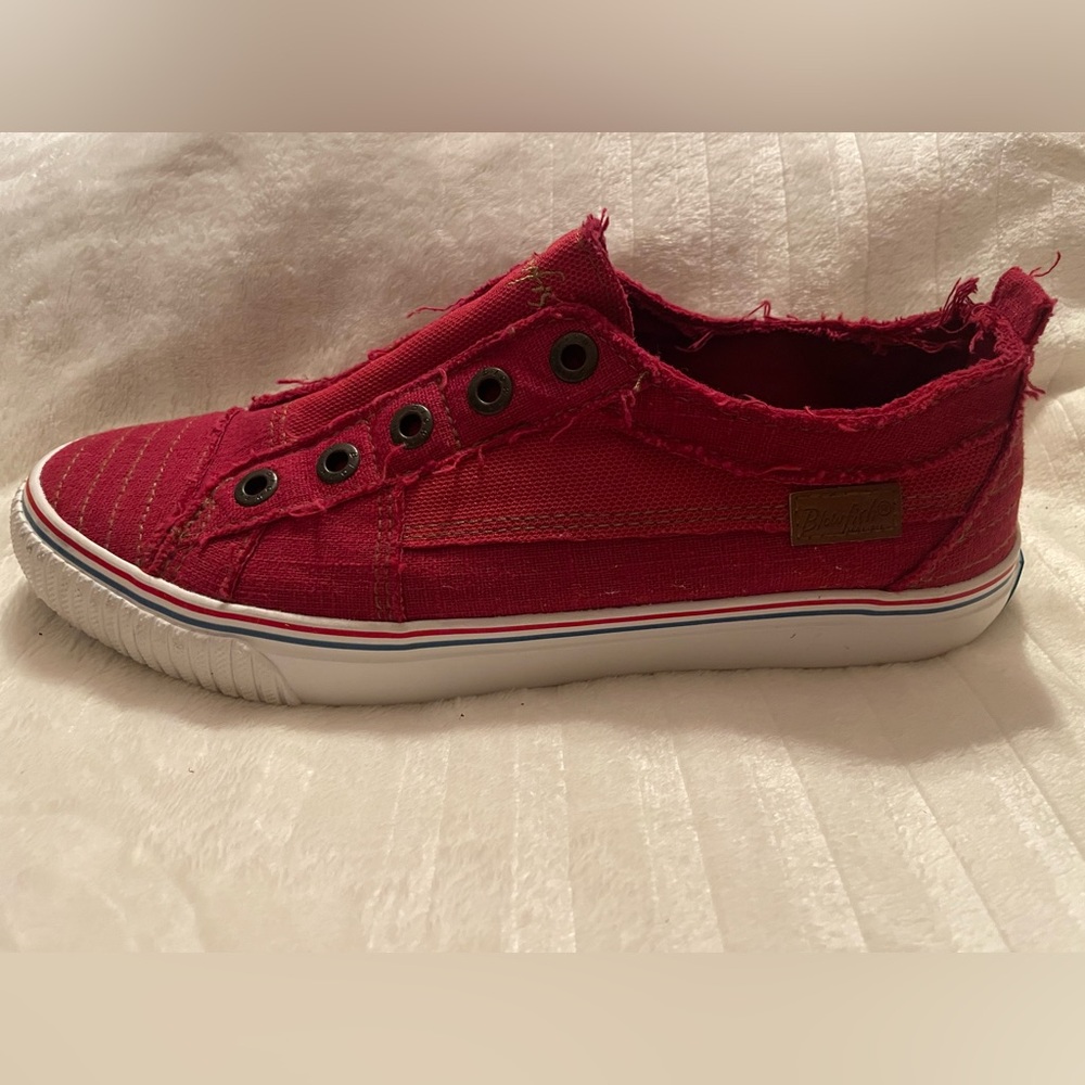 Bright Red Canvas Slip-On Sneaker with Distressed Trim